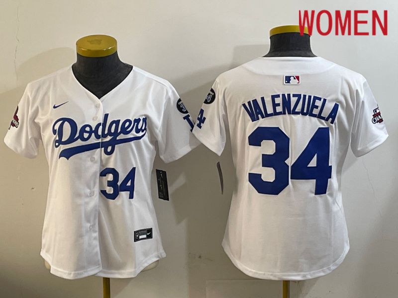 Women Los Angeles Dodgers #34 Valenzuela White Game 2024 Nike MLB Jersey style 12091